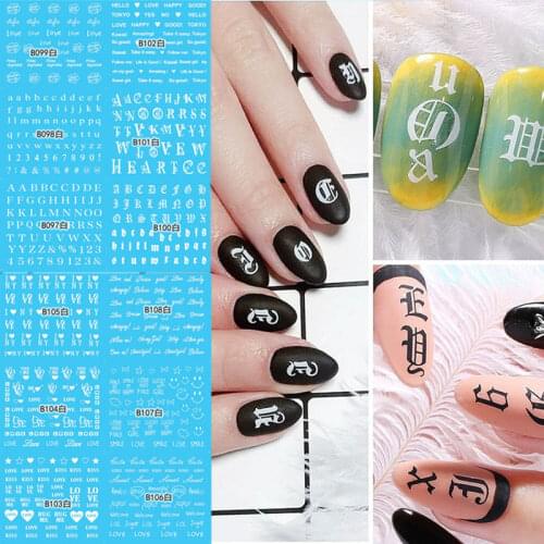12sheet/Set Trademark Logo Letter Black/White Large Water Sticker Designs Nail Art Stickers Decals Water Tattoos