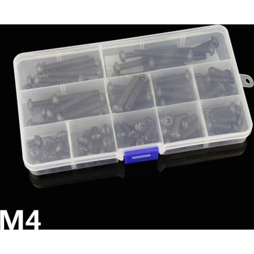 195pcs M4 Alloy Steel 10.9 Level Black Hexagon Socket Button Head Screw set Furniture Mushroom Cap Hex Bolts kit Length 6-40mm