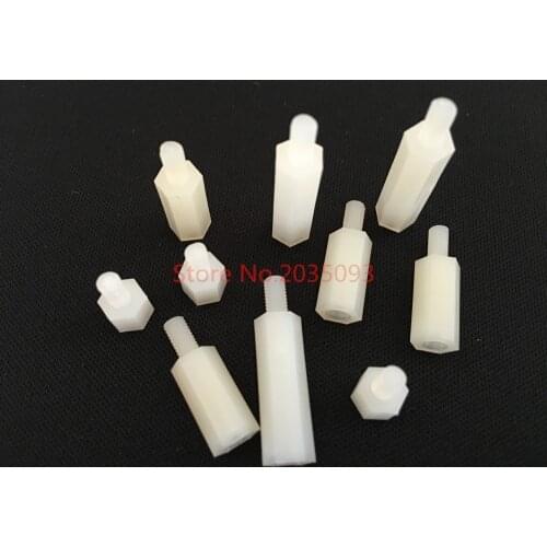 200pcs Male To Female Thread M3*5/6/7/8/9/10/11/12/13/14-30mm+6mm White Plastic Nylon Hexagon Hex Standoff Spacer Pillars/column