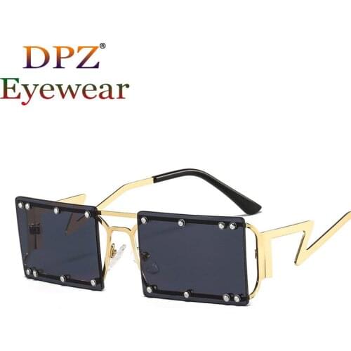 2021 Fashion Square Punk Sun Glasses For Women Fashion Brand Designer Metal Rimless Sun Glasses Men Rivet Shades Oculos De Sol