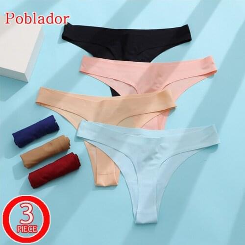 3Pcs/lot Sexy Womens Ice Silk Panties Underwear Seamless Sport Thongs Low Waist Solid Female Fashion Soft Comfortable G-String