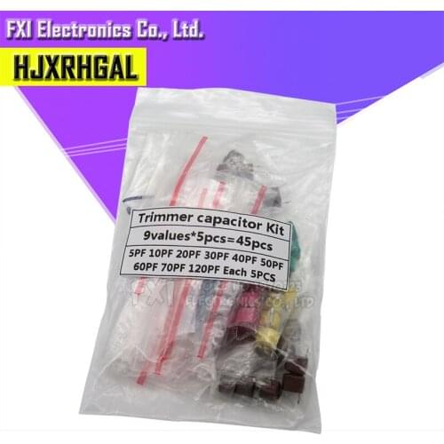 45pcs Variable Trimmer capacitor Assorted Kit JML06 5pf 10pf 20pf 30pf 40pf 50pf 60pf 70pf 120pf Adjustable capacitors set pack