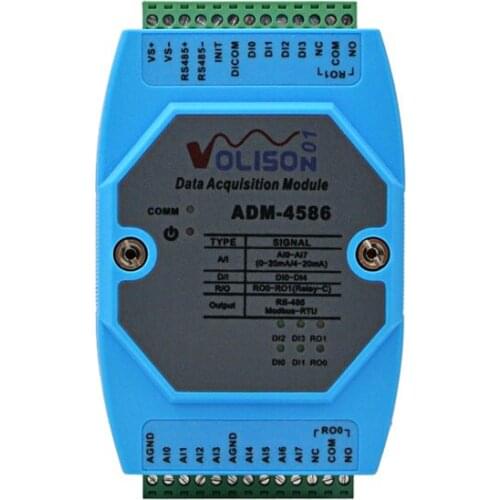 8Channel MODBUS RTU 0~10V Signal input, 4CH isolated digital input and 2CH relay output IO Acquisition Module