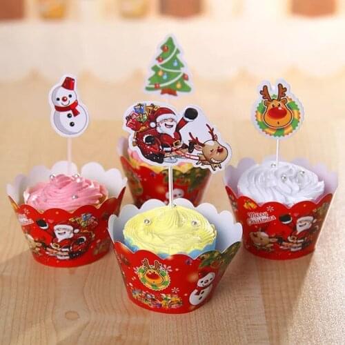 Free shipping 120pcs/lot=10bag paper cartoon Christmas cupcake wrapper cake topper favors for Christmas holiday party decoration