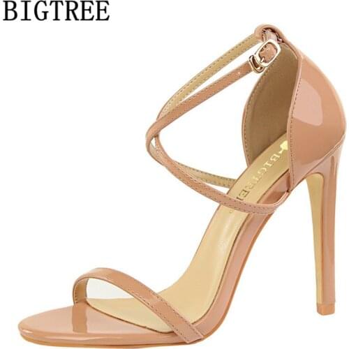 High Heels Sandals Women Patent Leather Bigtree Shoes Sexy Sandals Extreme High Heels Wedding Sandals Sandalias Mujer 2020 Buty
