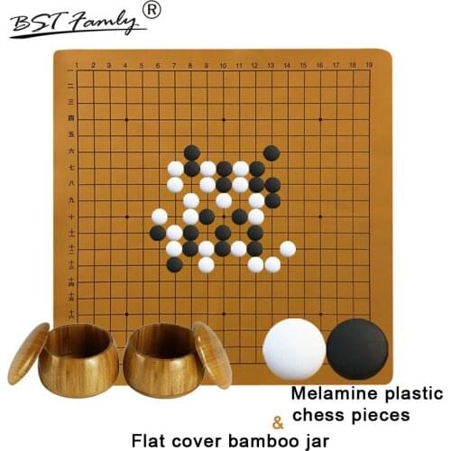 BSTFAMLY Plastic Go Chess Set 361 Pieces For 19 Road PU Board Flat Cover Bamboo Jar Chinese Game of Go Melamine Yunzi Weiqi G44