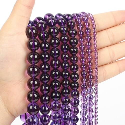Natural Stone Beads Piezo Amethyst Charm Round Loose Beads For Jewelry Making Needlework Bracelet DIY Strand 4/6/8/10/12 MM
