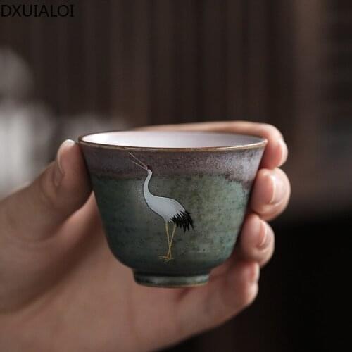 DXUIALOI Rui Ching - Cheung Crane Tea Cup, Handmade Tea Cup, Ceramic, Kiln, Retro, Personal Tea Cups, Tea House Tea Set