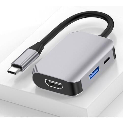 USB Type C 3.1 To HDMI-compatible USB 3.0 Dock Hub 3 In 1 USB C Adapter 4K Video PD Charge Converter for Macbook/Pro/Chromebook