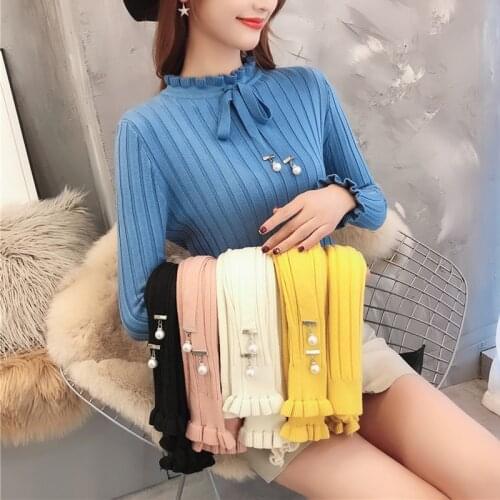 Zoki Elegant Ruffles Women Pullover Sweater New 2021 Fashion Spring Korean Slim Girls Knitted Jumper Long Sleeve Soft Basic Top
