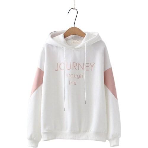 Mori Girls Style Fleece Sweatshirt Womens Letter Print Patchwork Hoodies Girl Sweatshirt 2021 Spring Hooded Tracksuit Pullover