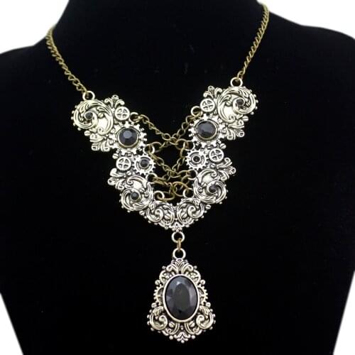 Goth Victorian Steampunk Necklace Gear Cog Lolita Black Stone Halloween Bib Southwest Western Hip Hop jewelry Tribal Statement