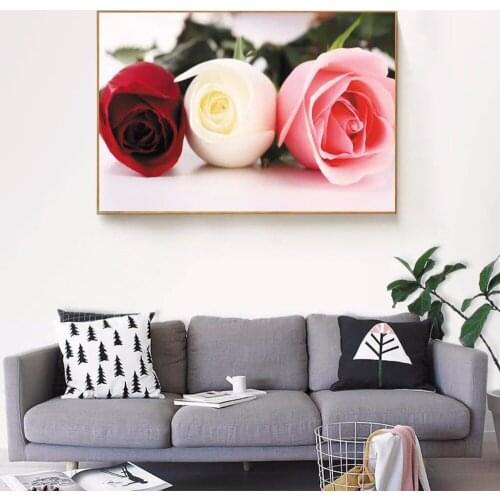 3 Piece Canvs Wall Paintings for Living Room Home Decor Wall Pictures Red Rose Wall Art Canvas Painting for Bedrooms
