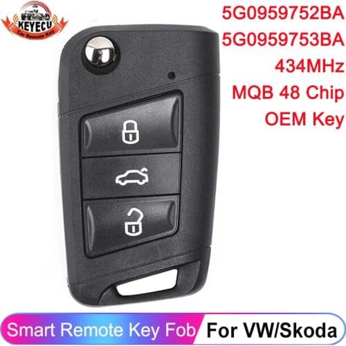 KEYECU OEM for Volkswagen MQB Golf for Skoda Octavia A7 Remote Key Fob 434MHz ID48 5G0959752BA / 5G0 959 752BA HU66