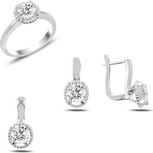 Silver 925 Sterling Zircon Cubic Zirconia Solitaire Set