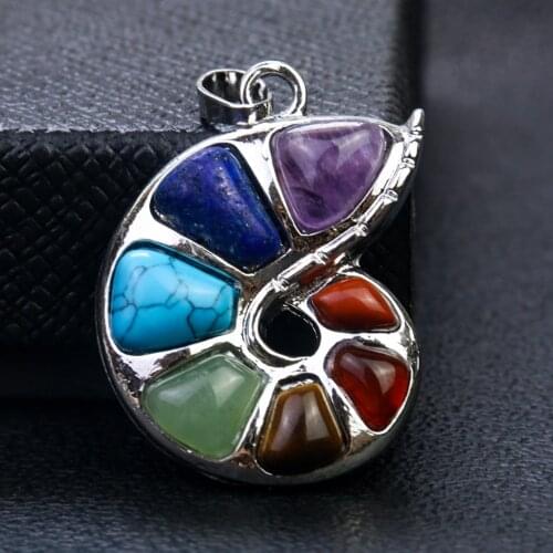 Snail Shape Pendant 7 Chakra Beads gems Ocean Conch Pendants DIY Necklace Amulet yoga meditation Jewelry
