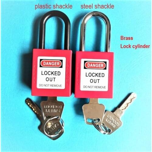 Brass lock cylinder safety padlock Plastic Shackle Nylon non conductive industrial padlock unique key or same key