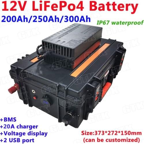 12.8V Lifepo4 12v 200Ah 250Ah 300Ah Lithium battery pack with BMS for Marine/ Solar system/UPS/RV/Steamer Machine+10A Charger