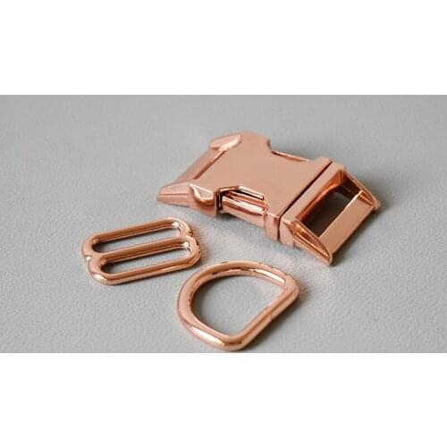 100 Suit (25mm) Webbing Golden Metal Slider Adjustable Buckle Loops DIY Straps Bags Belts Accessory-Rose Gold