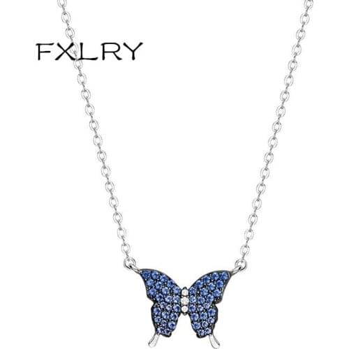 FXLRY Fashion Silver Color Opal Butterfly Pendant Necklace Women Cubic Zirconia Clavicle Chain Party Jewelry