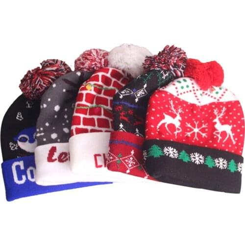New Colorful Luminous Knitted Hat Christmas Hair Ball LED Lights Christmas Hat