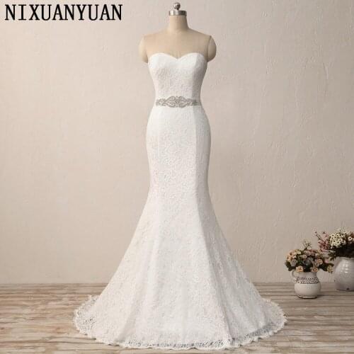 NIXUANYUAN New Elegant White Ivory Lace Wedding Gown Real Satin Mermaid Wedding Dress 2021 Vintage Sash vestido De noiva