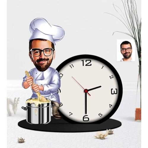 Personalized Mr Cook Caricature Of Wooden Trinket Table Clock Reliable Modern Simple Gift Special Design Good Quality Surprise dear