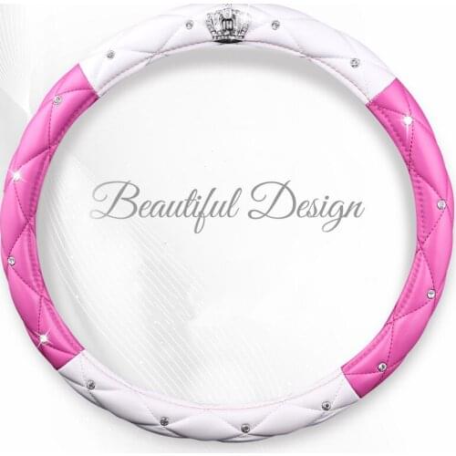 Luxury Women PU Leather Car Steering Wheel Covers Diamond Black Pink Auto Steering-Covers Cases for Lady Girls Car Accessories