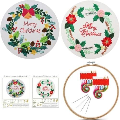 Christmas Embroidery Kits for Beginners Christmas Wreath Embroidery Set Art Embroidery Patterns Craft Kits English Description