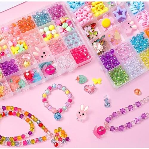 DIY Handmade Beaded Childrens Toy Creative Loose Spacer Beads Crafts Making Bracelet Necklace Jewelry Kit Girl Toy Gift