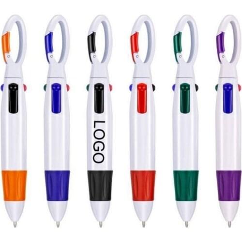 4 In 1 Colorful Carabiner Ballpoint Pen Pocket Multi-color Keychain Ball Pen School Stationery Cute Buckle Writing Drop shipping