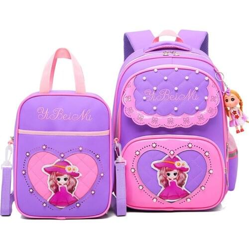 2 Pcs/sets School Bags For Girls Sweet Cute Cartoon Princess girls Children Backpack Kids Lace Bookbag Primary School Backpack