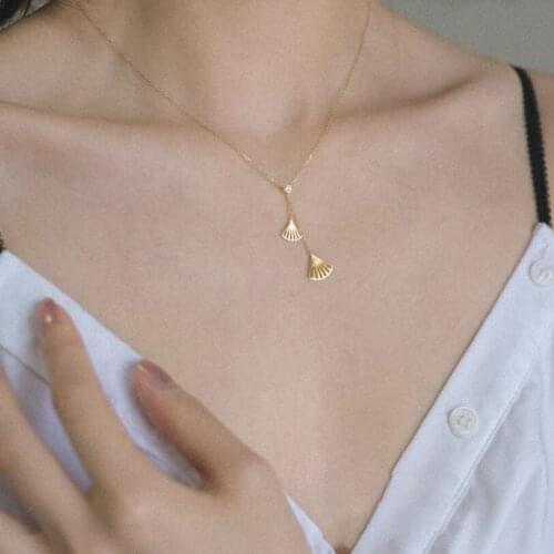 Sterling 925 Silver Fan Pendant Necklace Geometric Mori Style Zircon CZ Necklace for Women Silver 925 Jewelry Charm Ladies Gifts