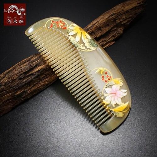 TOP END Authentic Natural sheep horn comb high-quality hand-painted art fine tooth pocket comb bag comb 662