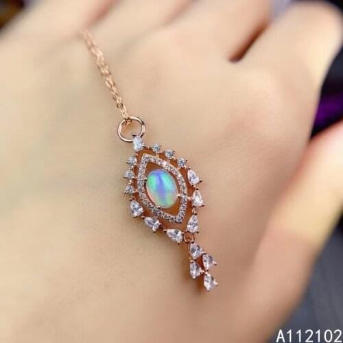 KJJEAXCMY fine Jewelry 925 Sterling Silver Natural opal Girl trendy Pendant Necklace chain Support Test Chinese style