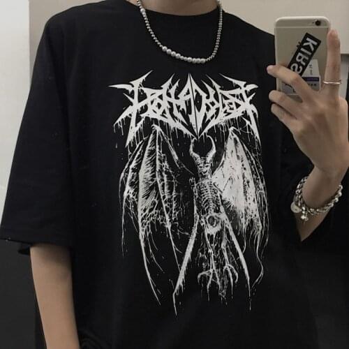 Gothic Womens T-shirt Harajuku Y2K Top Harajuku Retro Korean Harry Style Black Demon Punk Gothic Anime Print Clothes Plus Size