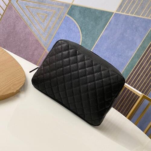 2021 Spring Summer Fashion Famous Designer Luxury Brand Women Genuine Leather Make Up Bags Caviar Skin Lady Cosmetic Bag