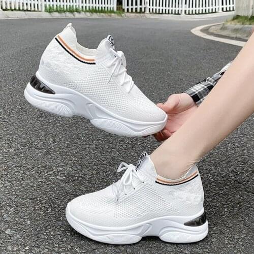 Wedge Platform Shoes Woman Sneakers Breathable Mesh Casual Shoes for Woman Hidden Heel 8cm Sport Shoe Red White Black Shoes