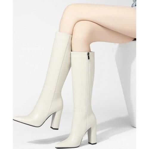 SKLFGXZY New style knee boots Female boots black white brown Women boots 10cm High heels warm Autumn winter Womens shoes