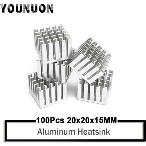 100Pcs YOUNUON 20x20x15mm Aluminum Extruded Cooler Aluminum Heatsink 20mm x 15mm FOR IC PC CPU High Power LED
