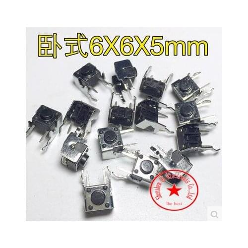 100pcs/lot 6x6x5MM Right Angle 4PIN Tactile Tact Push Button Micro Switch Direct Plug-in Self-reset DIP Free Shipping