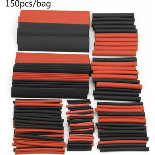 150pcs black red heat shrinkable tube polyolefin 2:1 electrical winding wire sleeve insulation shrink tube classification kit