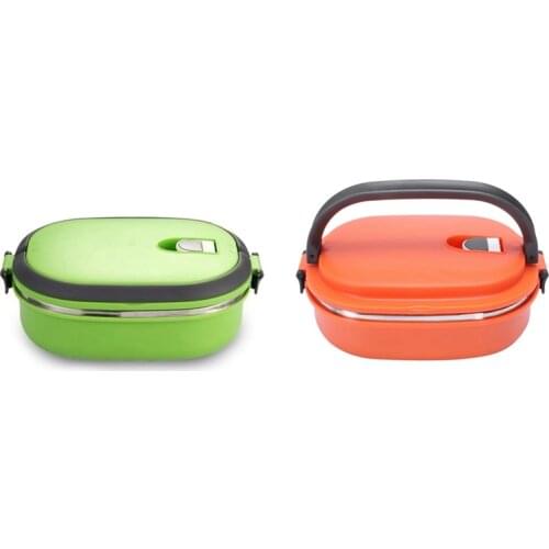 2Pcs High Quality Insulated Lunch Box Food Storage Container Thermo Thermal Green with Orange