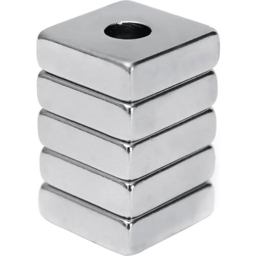 5Pcs 15x15x5mm N52 Square Hole Super Strong Blocks Rare Earth Neodymium Magnets Fridge Crafts For Acoustic Field Electronics