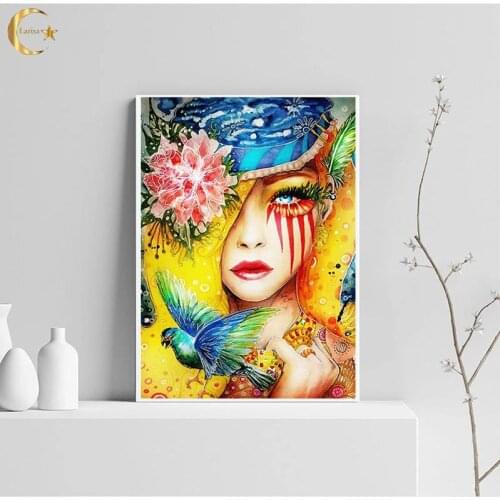 Abstract Art Colorful Women Flower Bird Canvas Painting Posters and Prints Girl Wall Pictures for Living Room Home Decor