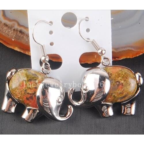 Free Shipping Women Fashion Jewelry Beautiful Jaspe Elephant Dangle Earrings Pair C4201