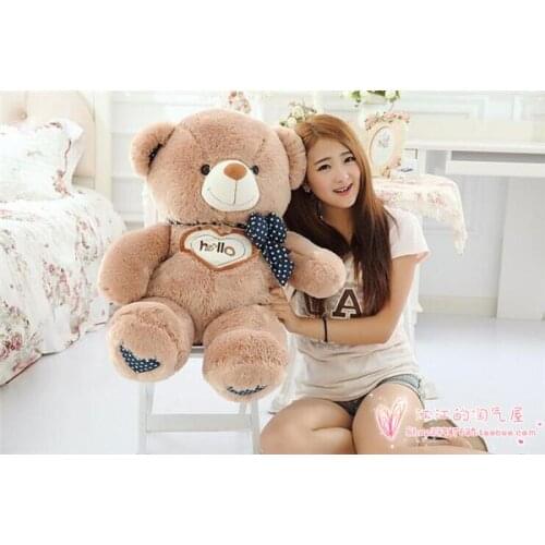 Large 90cm brown bear love hello bowtie teddy bear plush toy throw pillow ,birthday gift h939
