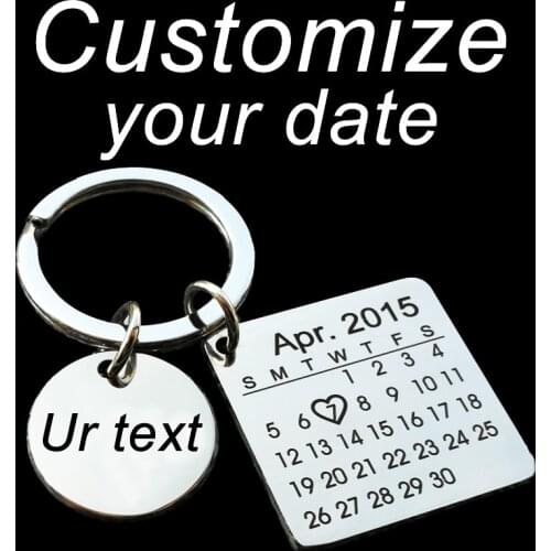 Customize Keyring Engraved with Your Date Name Text Logo Signature Custom Key Chain Date with Heart Calendar Keychain