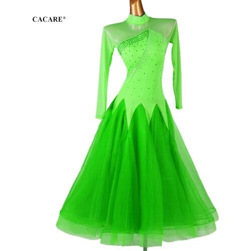 CACARE Ballroom Dance Competition Dresses Waltz Dress Standard Dance Dresses Customize D0898 Backless Big Sheer Hem