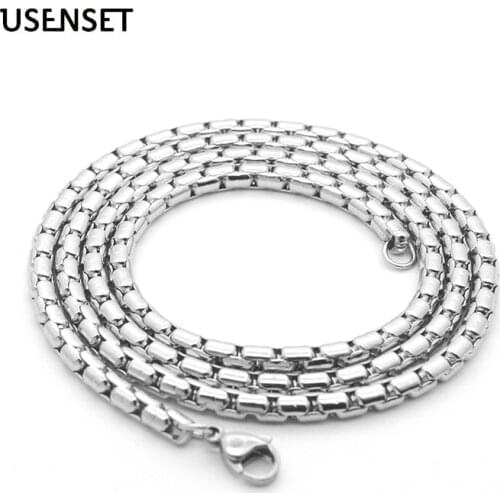 Men Chains Stainless Steel Necklaces Jewelry Pearl Hammer Round Necklace 3.5MM 45-60CM